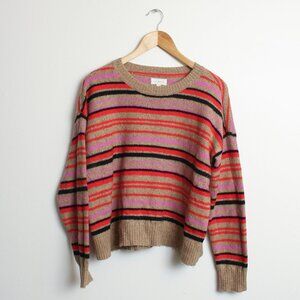 Lucky Brand Striped Knit Sweater Womens Large Multicolor Boho Grunge Pullover